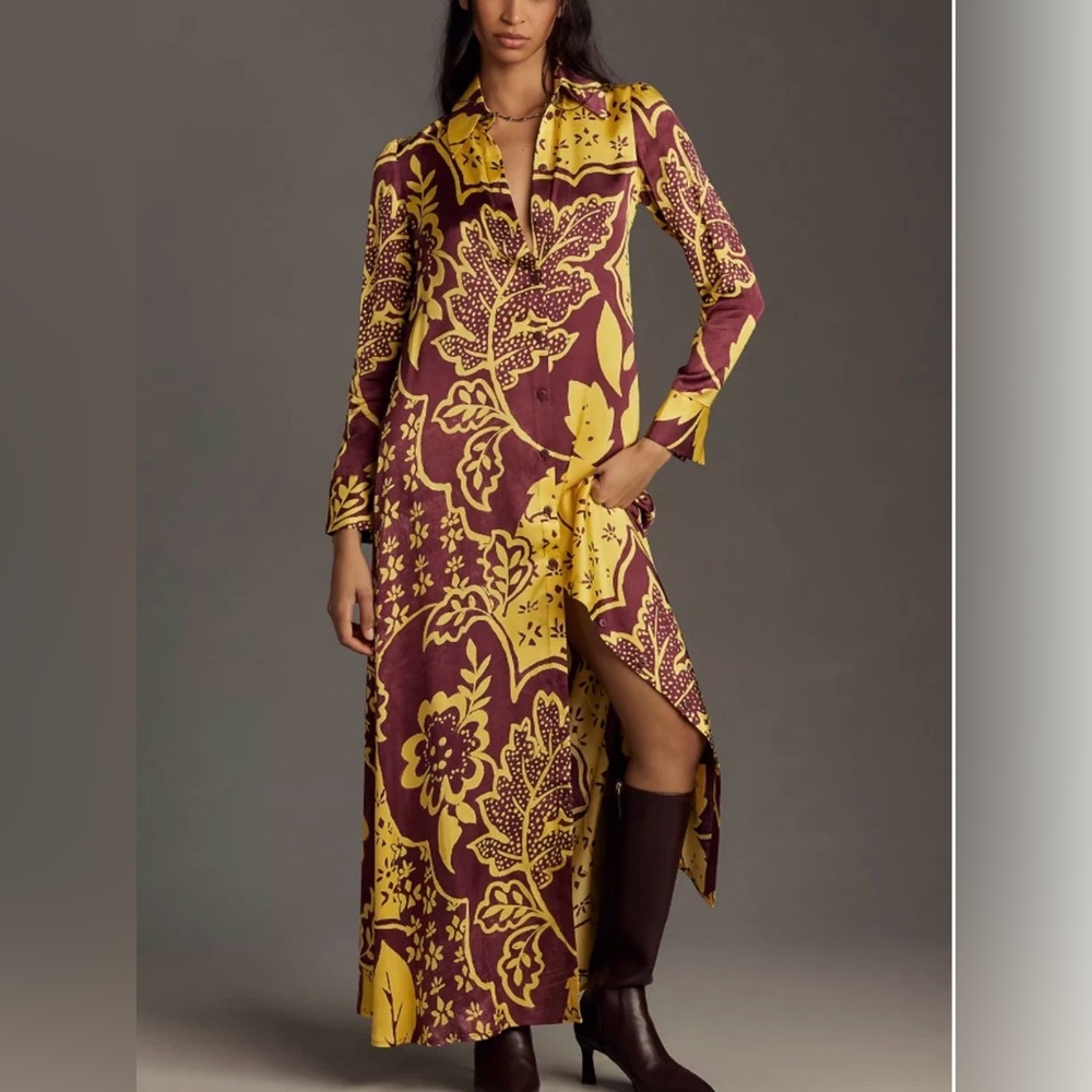 Anthropologie x Corey Lynn Calter $198 Long-Sleeve Printed Maxi Shirt XS Dress